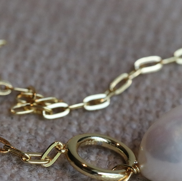 10K Gold Vermeil - Pearl Toggle Paperclip Chain Necklace - Picture 6 of 12